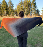 Halloween Gradient Knitted Shawl or Triangle Scarf | Large | Orange Gray Black | Free Shawl Pin