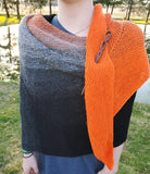 Halloween Gradient Knitted Shawl or Triangle Scarf | Large | Orange Gray Black | Free Shawl Pin