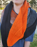 Halloween Gradient Knitted Shawl or Triangle Scarf | Large | Orange Gray Black | Free Shawl Pin