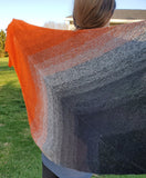 Halloween Gradient Knitted Shawl or Triangle Scarf | Large | Orange Gray Black | Free Shawl Pin