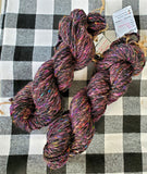 DANCING IN THE DARK Handspun Yarn - 212 Yards total - Wool & Silk Yarn Skein - Shiny Black Yellow Pink Purple