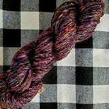 DANCING IN THE DARK Handspun Yarn - 212 Yards total - Wool & Silk Yarn Skein - Shiny Black Yellow Pink Purple