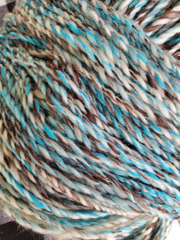 STORMY Handspun Yarn Hank - 207 Yards #4 Worsted- Blue White Brown Merino Wool Yarn Skein