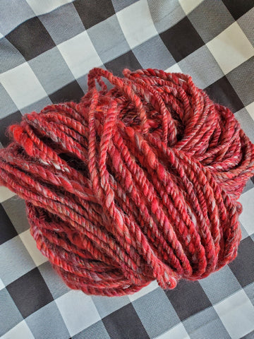 REDRUM Handspun Yarn Hank - 58 Yards - Merino Wool Yarn Skein - Red Gray Burgundy