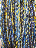 STARRY NIGHT Handspun Yarn Hank - 140 Yards #4 Worsted- Blue Yellow White Black Wool Bamboo Nylon Yarn Skein