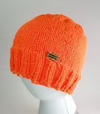Women's Blaze ORANGE Wool Ponytail Beanie | Messy Bun Knitted Winter Hat | USA Made | Hunter Orange | Neon Orange